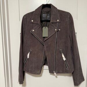 All Saints Gray Suede Motorcycle Jacket, Size 10